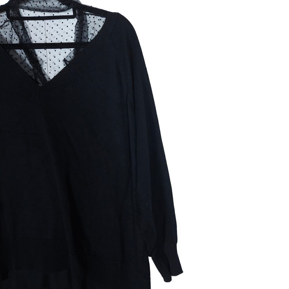 Eloquii Shirt 18 20 Black Polka Dot Mesh V Neck Long Sleeve Elastic Cuff Top - Picture 2 of 13